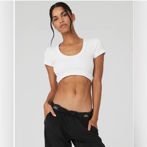 ALO Yoga Seamless Ribbed Cropped Serene Short Sleeve White